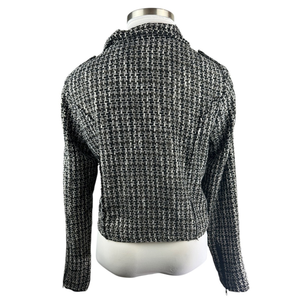 Revolve x House of Harlow Tweed Moto Zip Cropped Jacket XL Blk Wht Biker Chic - Picture 7 of 16